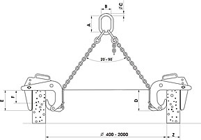 UCHWYT DO PODNOSZENIA KRĘG&Oacute;W BETONOWYCH TYP UB - WYMIAR