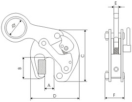 UCHWYT SAMOZACISKOWY DO PRZENOSZENIA DWUTEOWNIKÓW TYP - UPD - WYMIAR